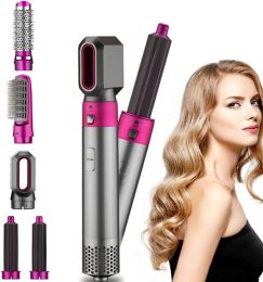 Hair Dryer 5 In 1 Electric Hair Comb Negative Ion Straightener Brush Blow Dryer Air Comb Curling Wand Detachable Brush Kit Home - B