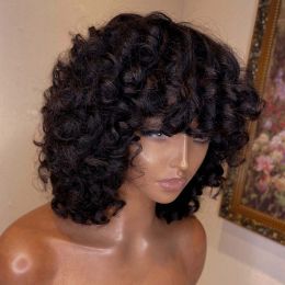 Rose Curly Fumi Human Hair Wig With Bangs Full Machine Made Deep Wave - 6inches