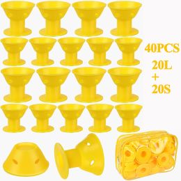 40Pcs Magic Silicone Hair Rollers Overnight Curlers Include 20pcs Large Silicone Curlers 20pcs Small Silicone Curlers - Yellow