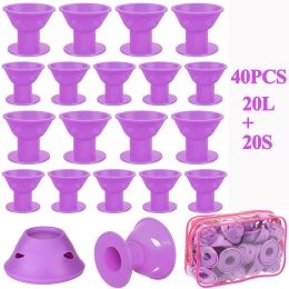 40Pcs Magic Silicone Hair Rollers Overnight Curlers Include 20pcs Large Silicone Curlers 20pcs Small Silicone Curlers - Purple