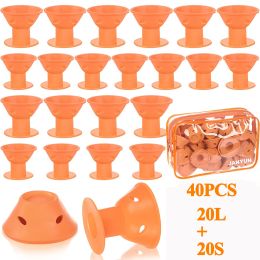 40Pcs Magic Silicone Hair Rollers Overnight Curlers Include 20pcs Large Silicone Curlers 20pcs Small Silicone Curlers - Orange