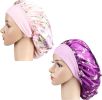 2 Pcs Soft Satin Bonnet for Women Wide Band Hair Bonnet Shower Cap Silk Sleeping Cap Salon Cap Bonnet Set - default