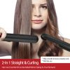 Hair Straightener Curling Iron 2 In 1 Twist Hair Straightener Ceramic Plate Hair Curler w/ Temperature Adjust LCD Display Glove - Black